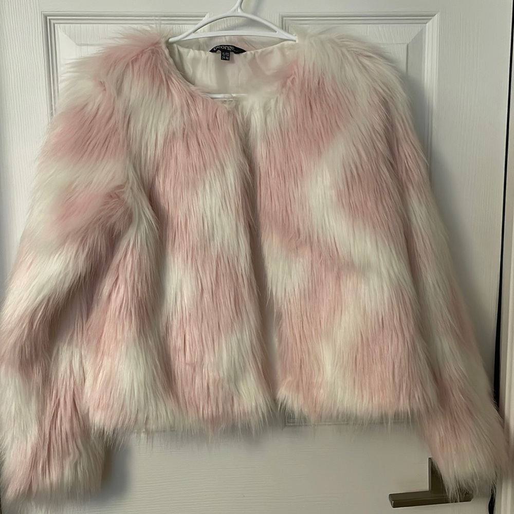 Pink and white furry jacket